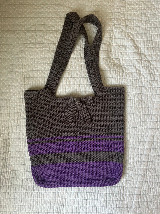 Large Grey | Purple bow tote bag