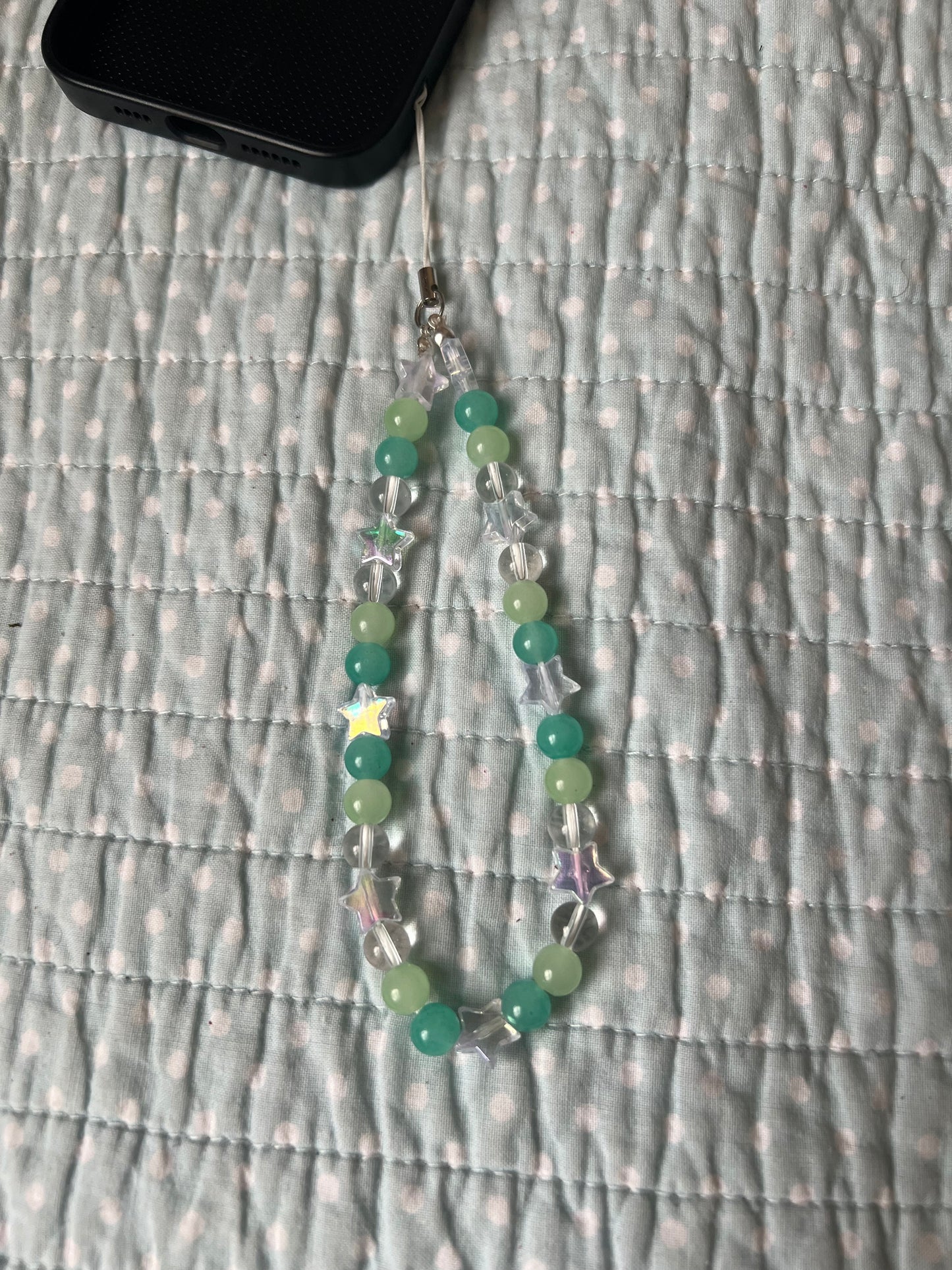 Multi green star phone charm