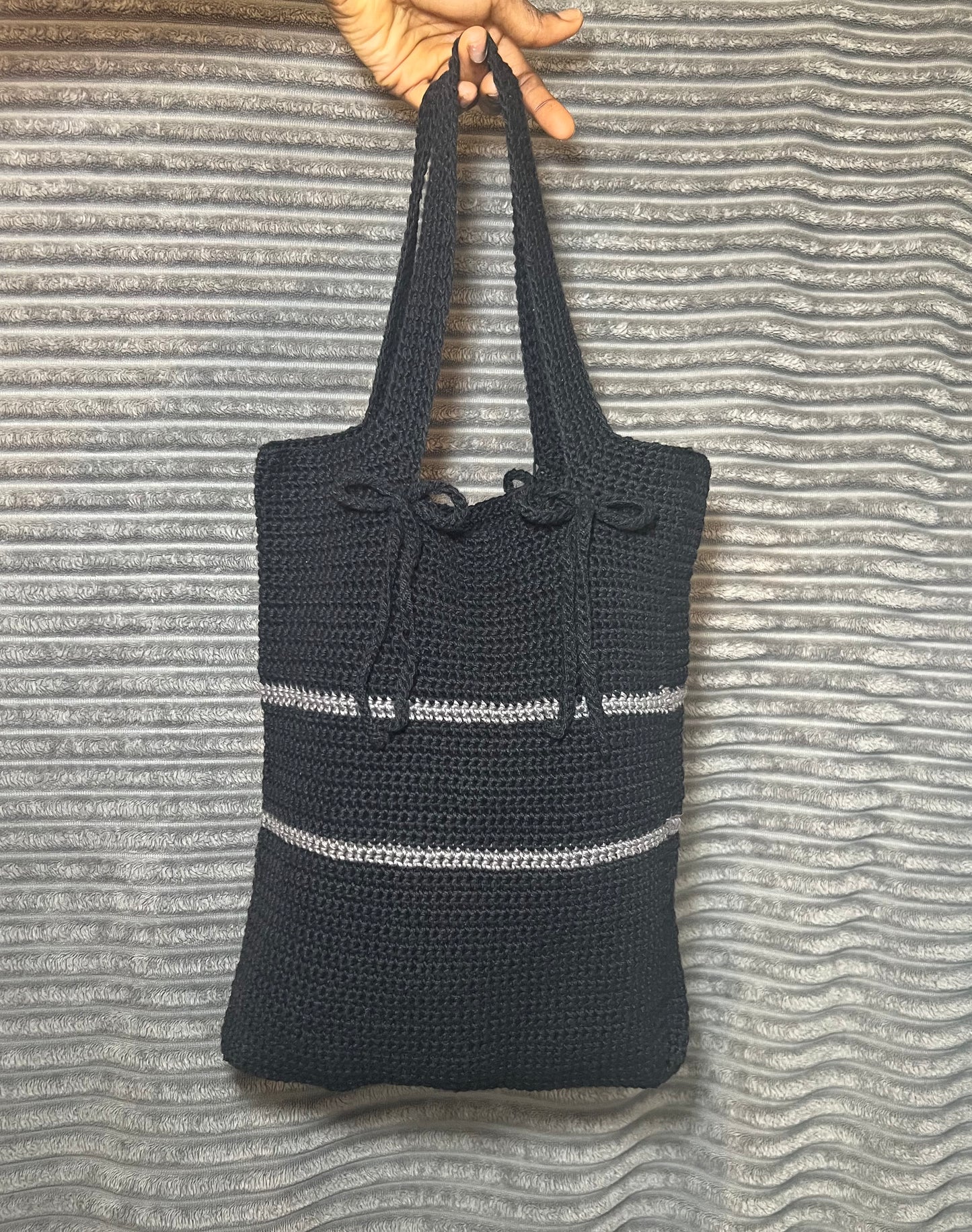 Black stripped bow tote bag