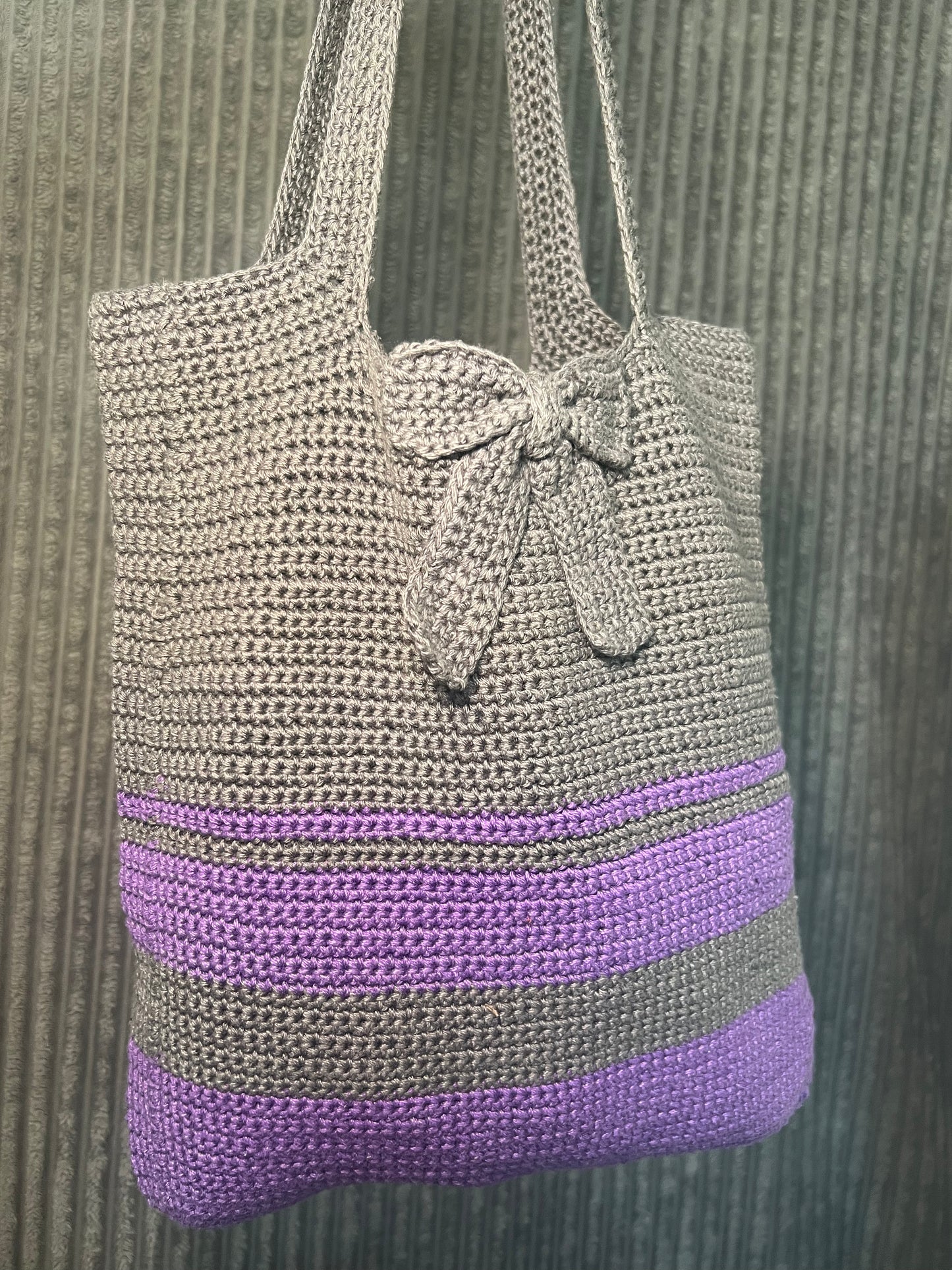 Large Grey | Purple bow tote bag