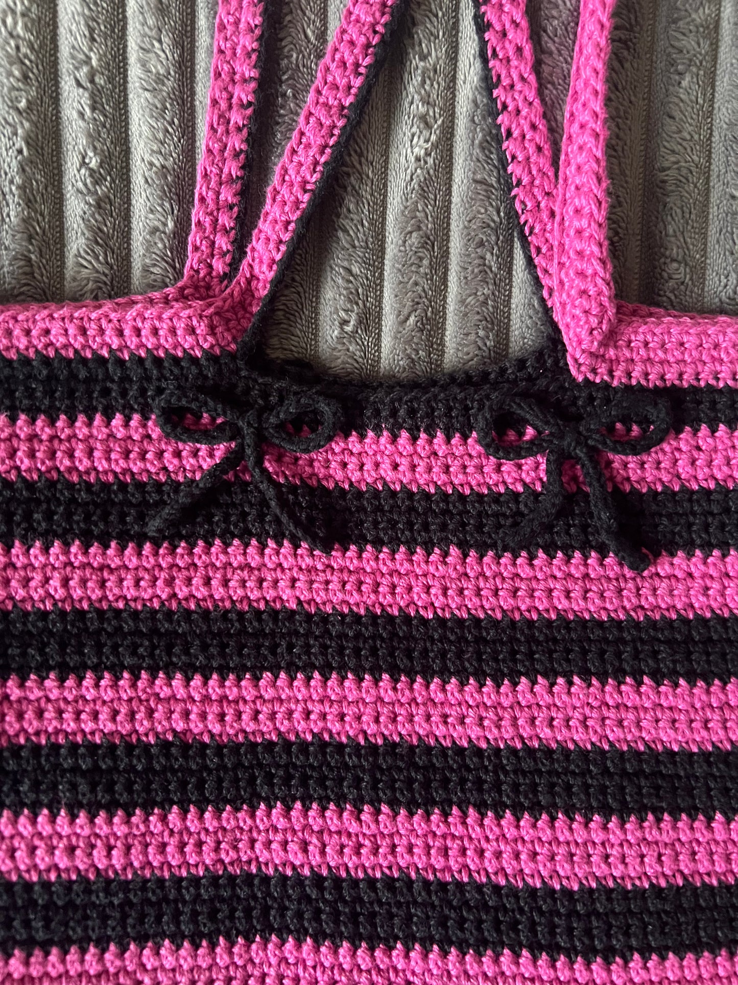 Pink | Black bow tote bag