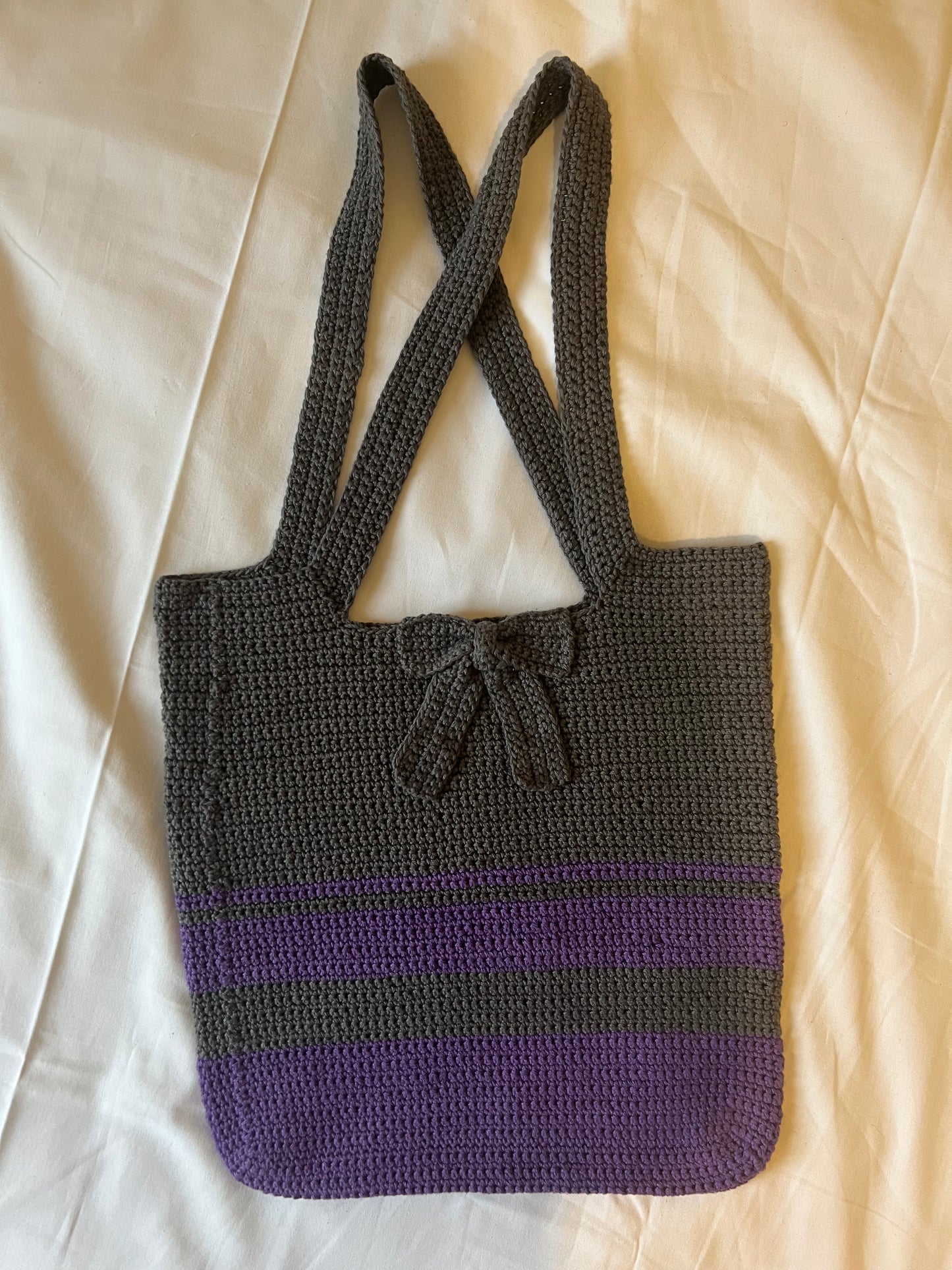 Large Grey | Purple bow tote bag