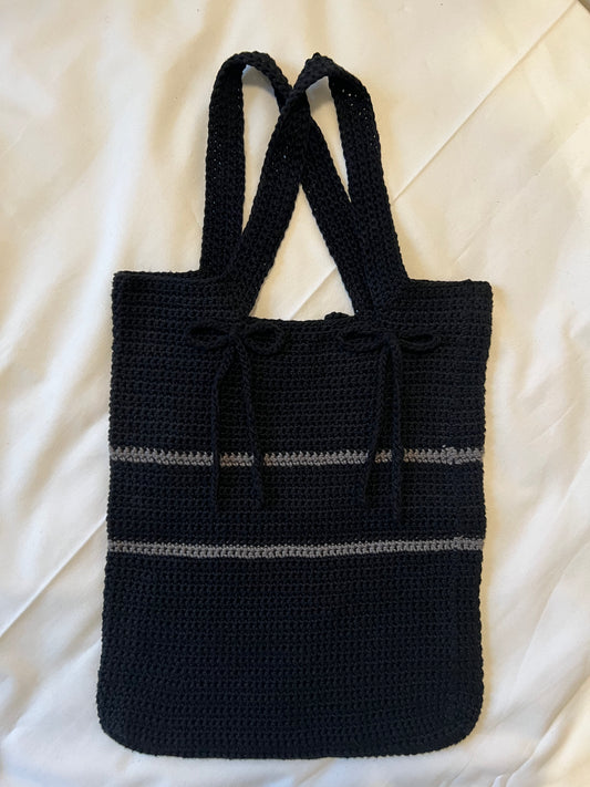 Black stripped bow tote bag