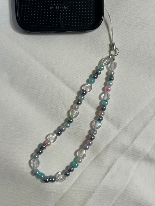 Silver multicoloured heart phone charm