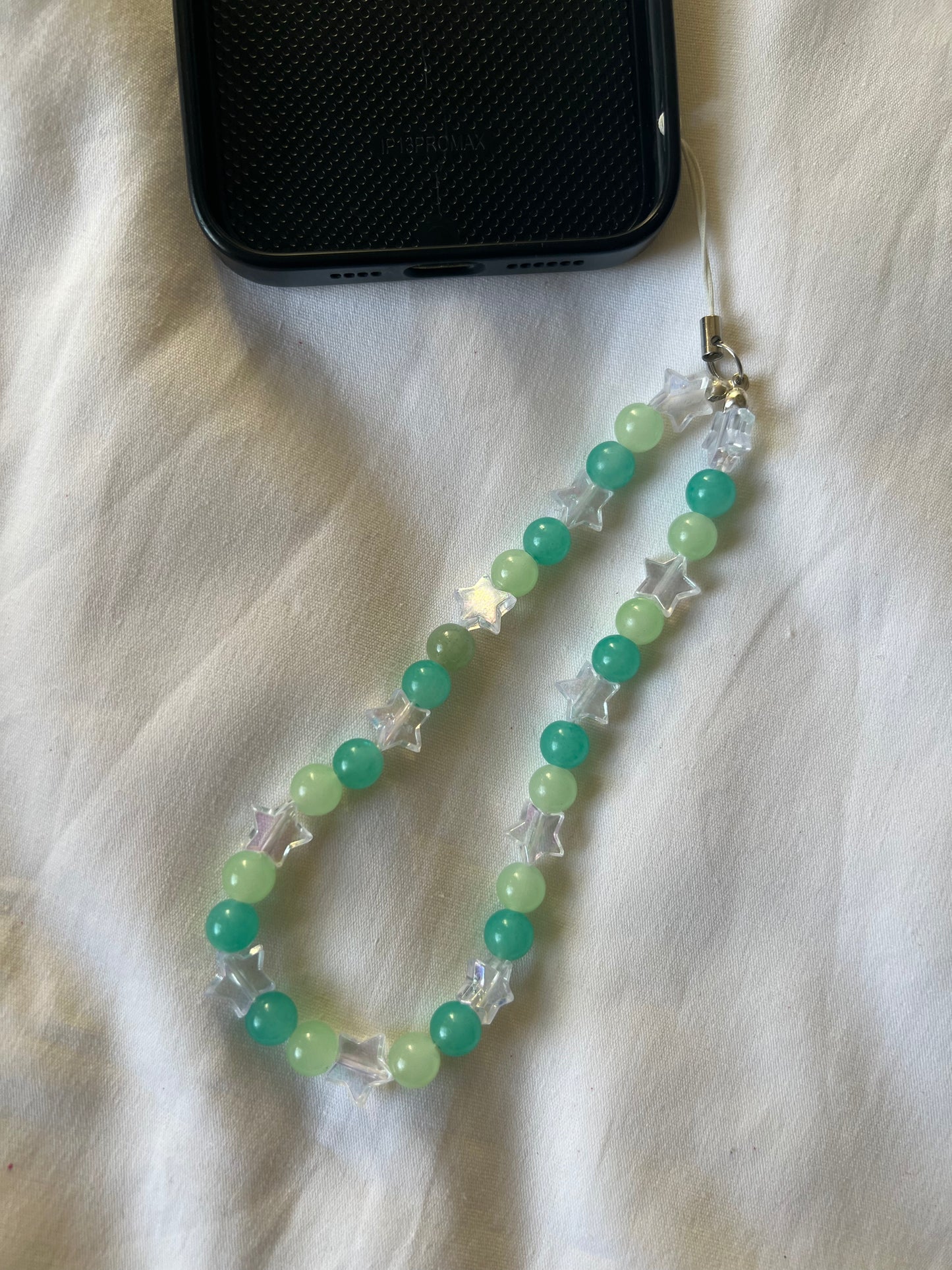 Multi green star phone charm